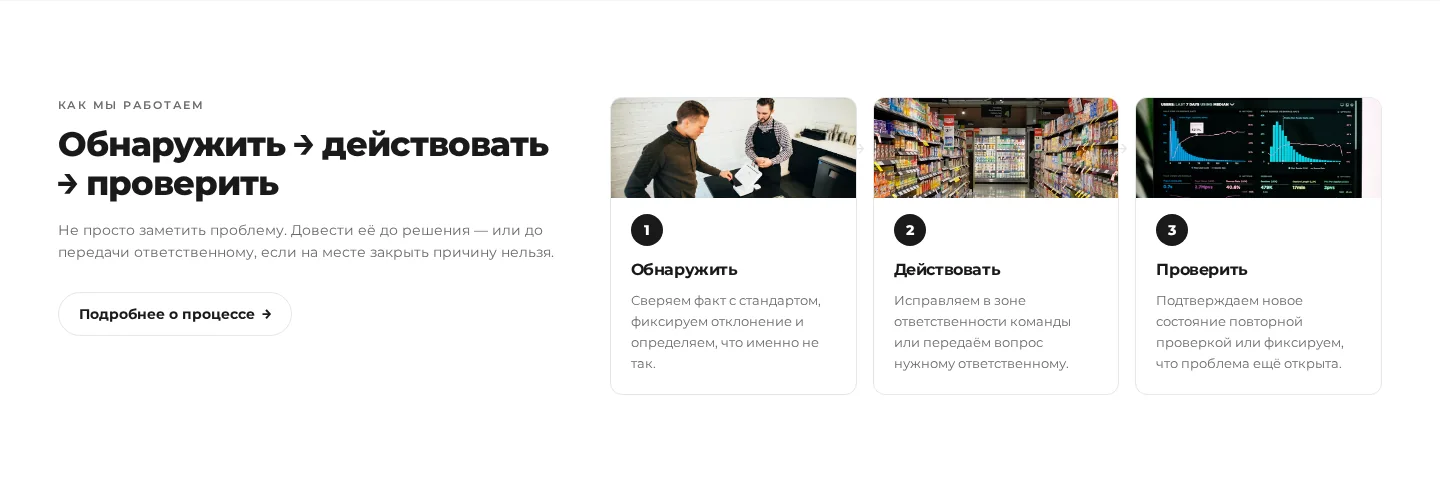 Секция процесса в рабочей сборке: обнаружить, действовать, проверить